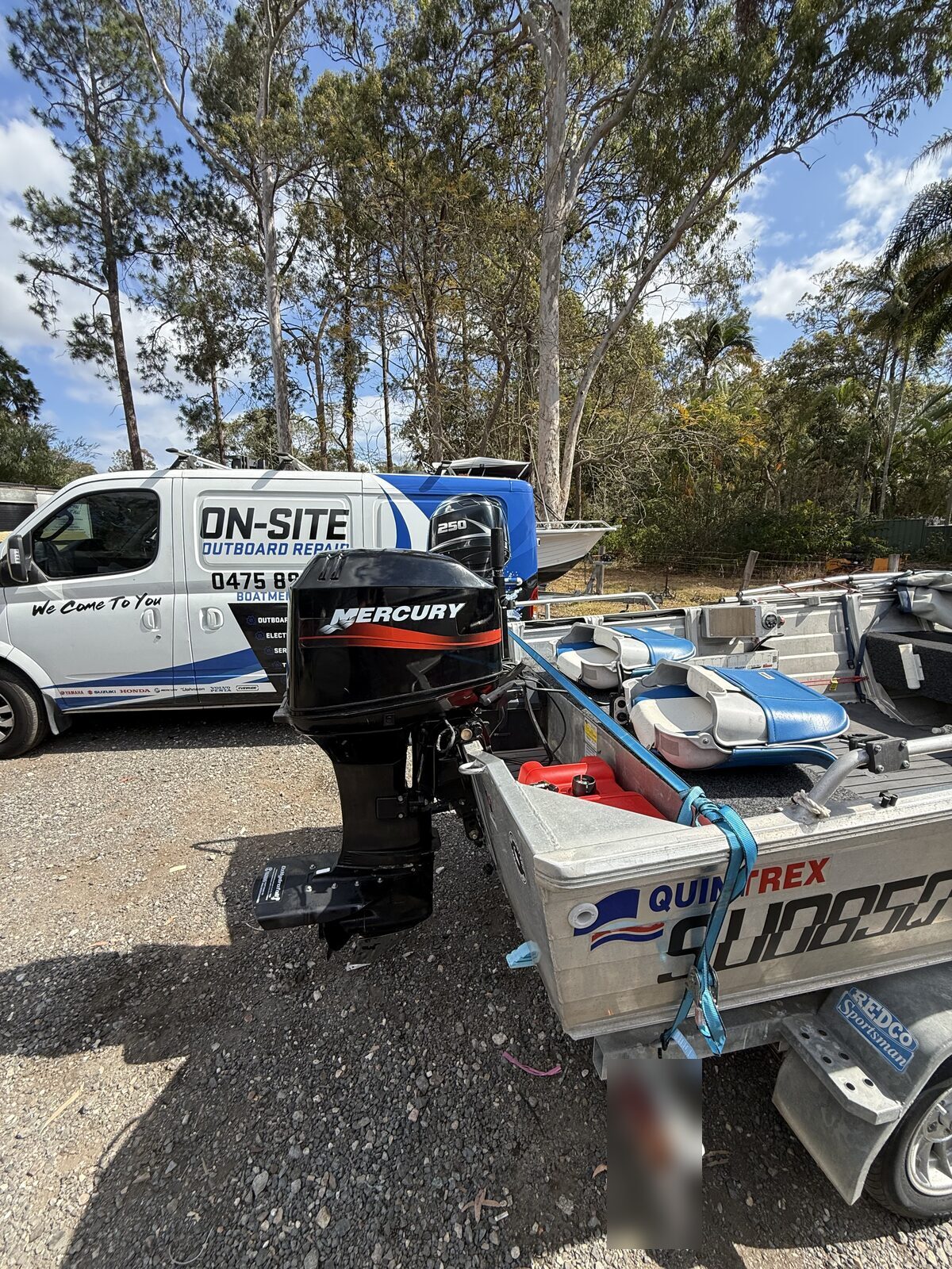The same Quintrex 420 with its new Mercury outboard fitted